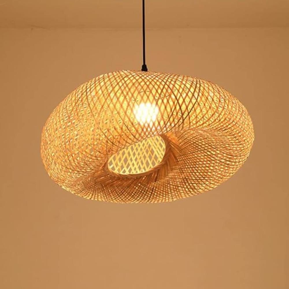 40CM E27 Bamboo Pendant Light Chinese Restaurant Hand-Woven Hanging Lamp Zen Tea Room Lantern Rustic Creative B&B Pendant Lamps