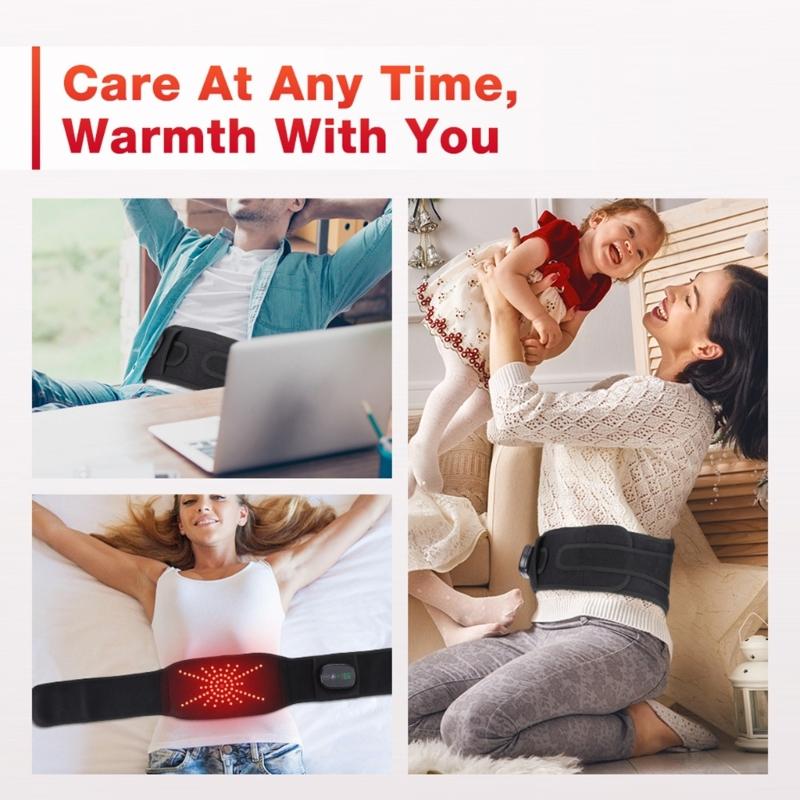 Heated Lumbar Support Belt Heating Pad for Back Pains Relief with Vibrating Massage Rechargeable Battery Comfortable Fit