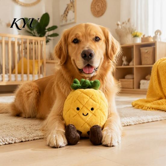 Tragbares Haustierspielzeug für Reisen Gefüllte Ananas Hundespielzeug, Quietschendes Plüsch-Kauspielzeug Niedliche Hautfreundliche Welpen zum Zahnen, Kleine und Mittlere Hunde Langlebige Haustiere