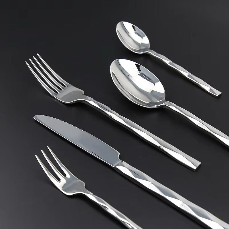 304Dinner set stainless steel with diamond design, covered with square shank, fork Simple, knife, spoon, fork, tea sets dining