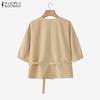 ZANZEA Women Casual Round Neck Summer Loose Short Sleeve Blouse