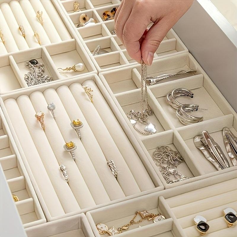 5 Pack Luxury Fabric Jewelry Display Trays for Home & Store Soft-Durable Multi-Jewelry Holder Ring/Earring/Necklace Storage Box