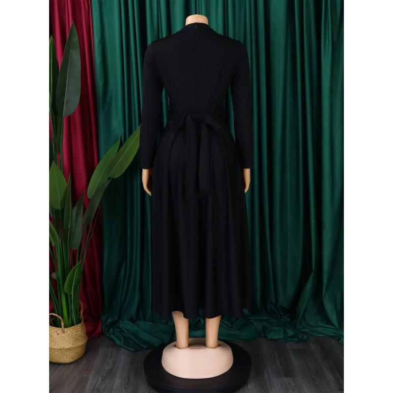 YYFS Women's Fashion Spring Fall Solid Color Print Long Sleeve O-Neck High Waist Casual Dresses