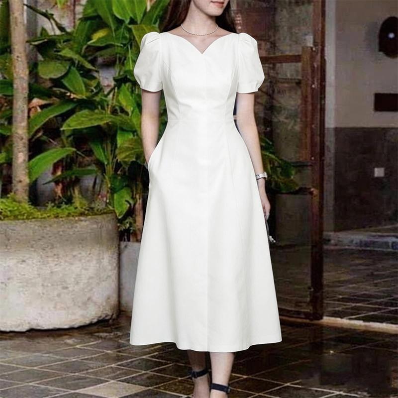 ZANZEA Women Casual V-Neck Solid Color Summer Short Sleeve Dress