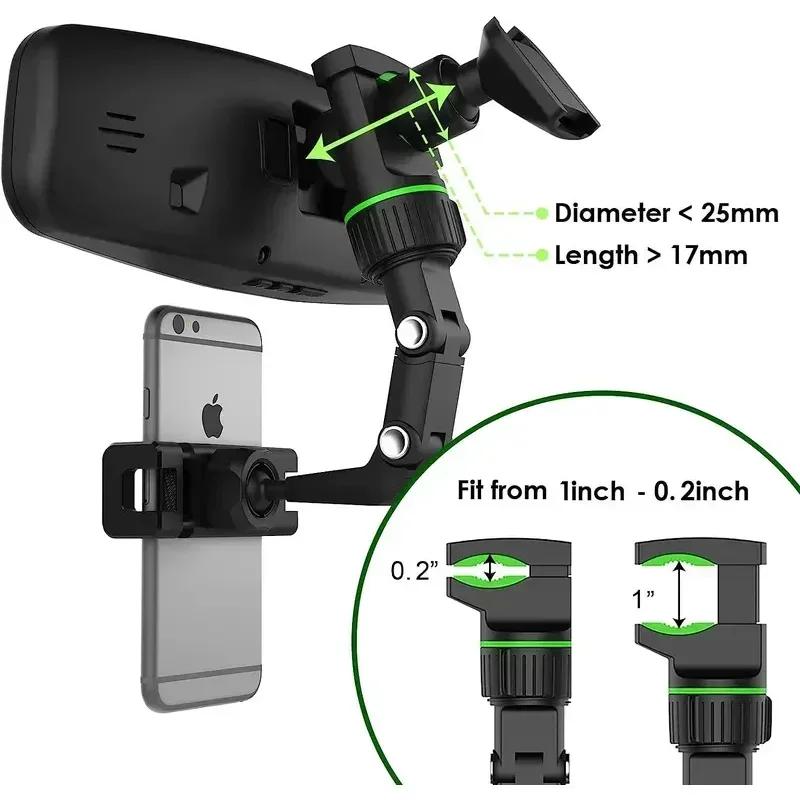 360° Rotatable Car Phone Mount - Retractable Rearview Mirror Holder with Multi-Angle Adjustment