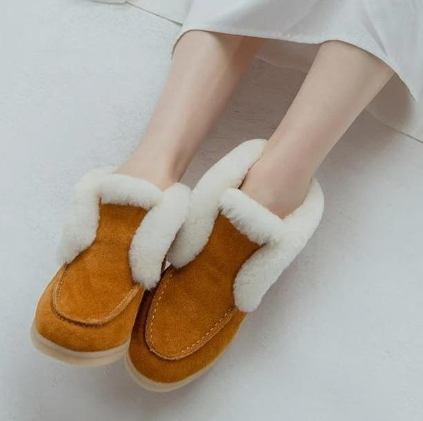 Winter Fashion Women Fur Cotton Shoes Warm Ankle Boots Casual Flat Keep Warm Boots Cotton Boots Suede Leather Short Boots