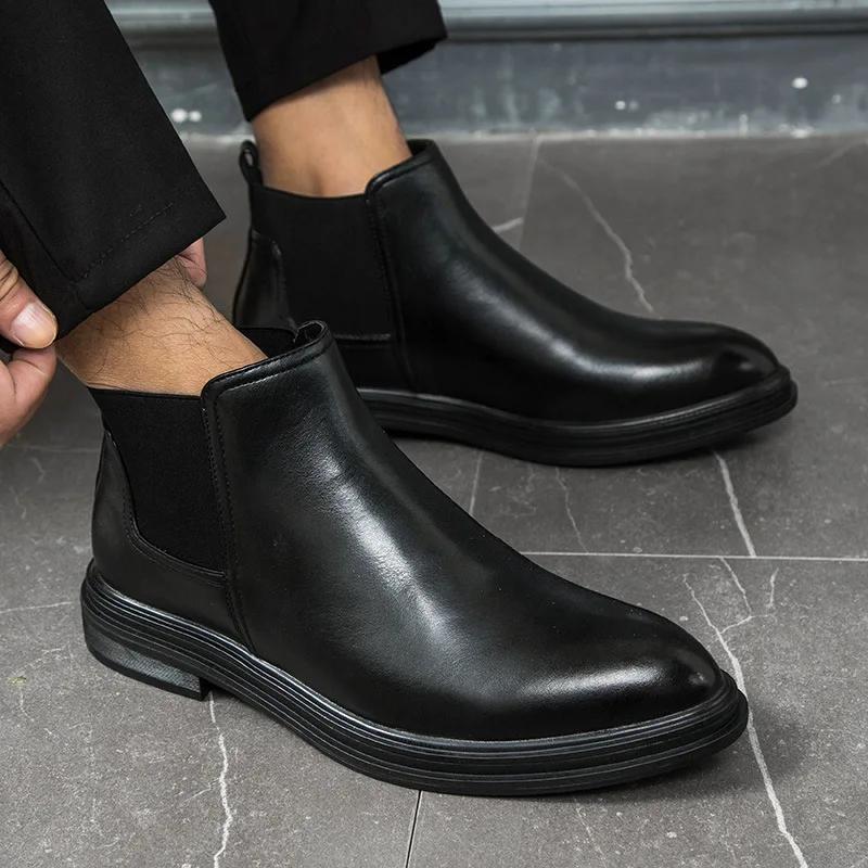 2024 Autumn Early Winter Chelsea Boots Fashion British Style Mens Ankle Boots Pointed toe Pary Shoes Black Brown D194