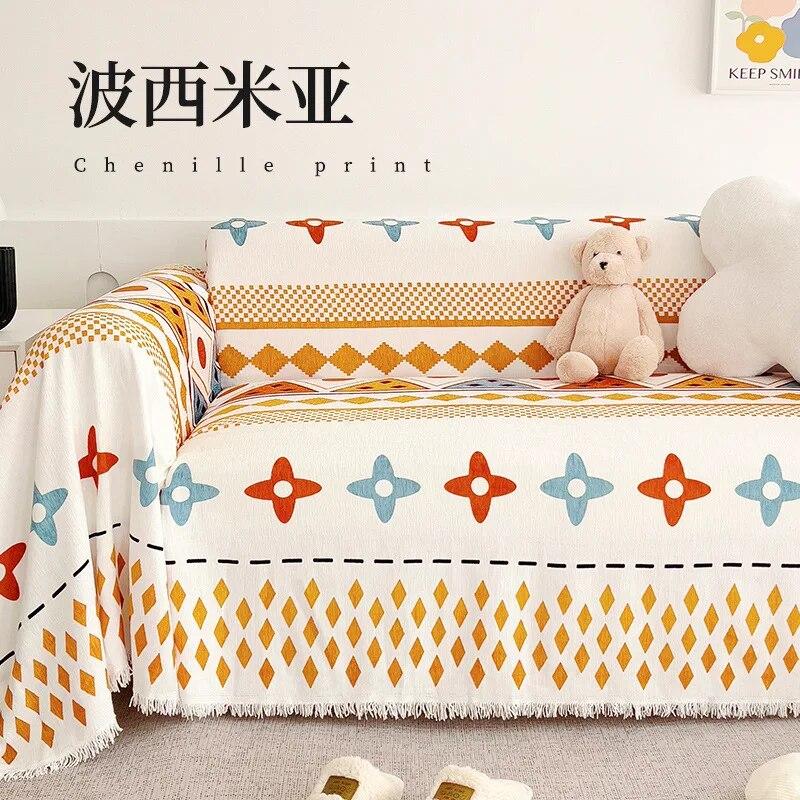 1/2/3/4 Zits Geometrisch Bedrukte Bankhoes Chenille Bankhanddoek Deken Bankhoes Zacht Universeel Anti-krab Bankdekens 180x130cm1pcs