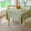 Cotton Linen Tablecloth With Tassels Waterproof Oilproof Tea Striped Table Cloth Thick Rectangular Wedding Dining Table Cover