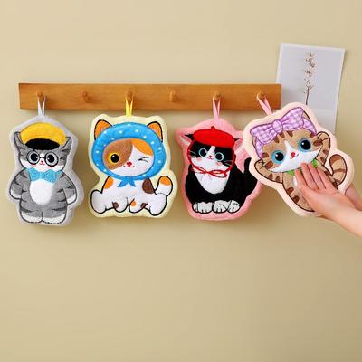 Soft Kitchen Toilet Handkerchief Cute Cat Washcloth High Quality Bathroom Kerchief