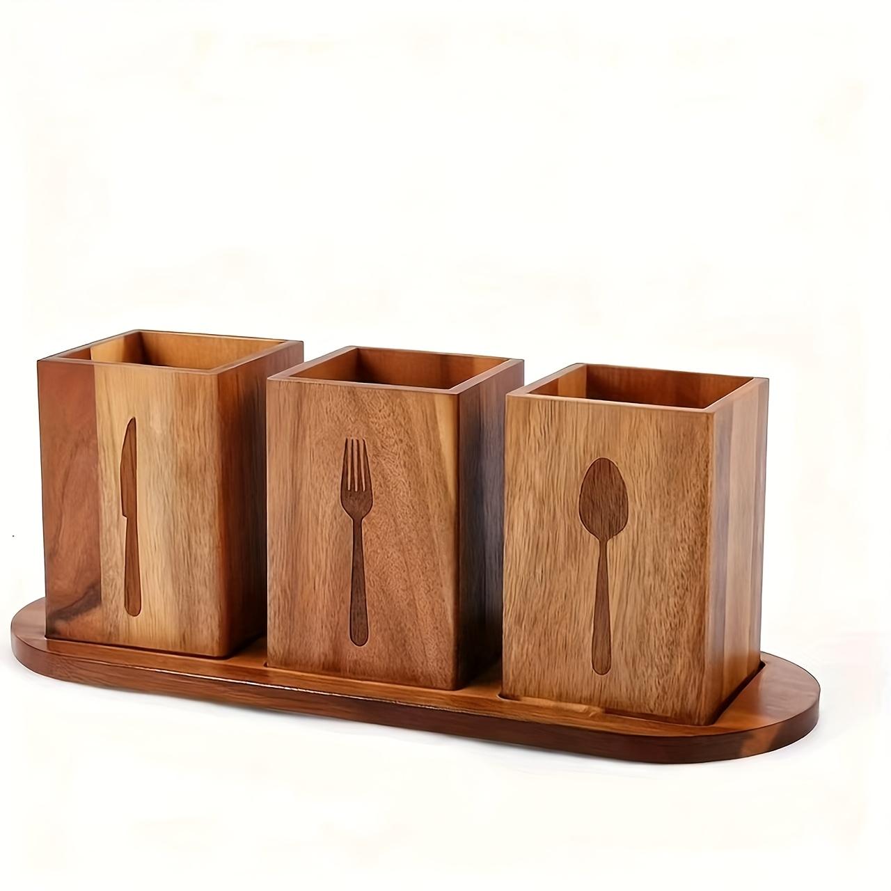 

1Set3Storage box with a base for kitchen utensil storage Made from natural walnut wood with original wood grain Country Style Suitable for soup 3Combination1Cutlery stor