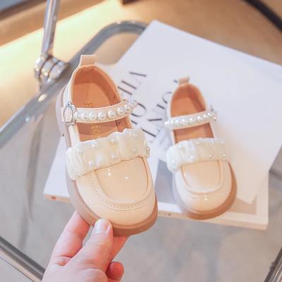 Kinder Lederschuh 2024 Frühling Herbst Mädchen Prinzessin Schuhe für Party Hochzeit Vielseitige Mode Perle Kinder Glänzende Einzelne Schuhe