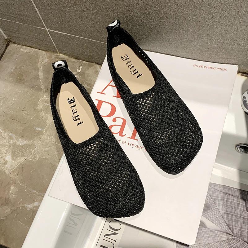 

Fashion 2025 Summer Women Flats Hollow Design Breathable Mesh Casual Shoes Solid Color Square Toe Large Size Zapatos De Mujer Flats 41 чёрный