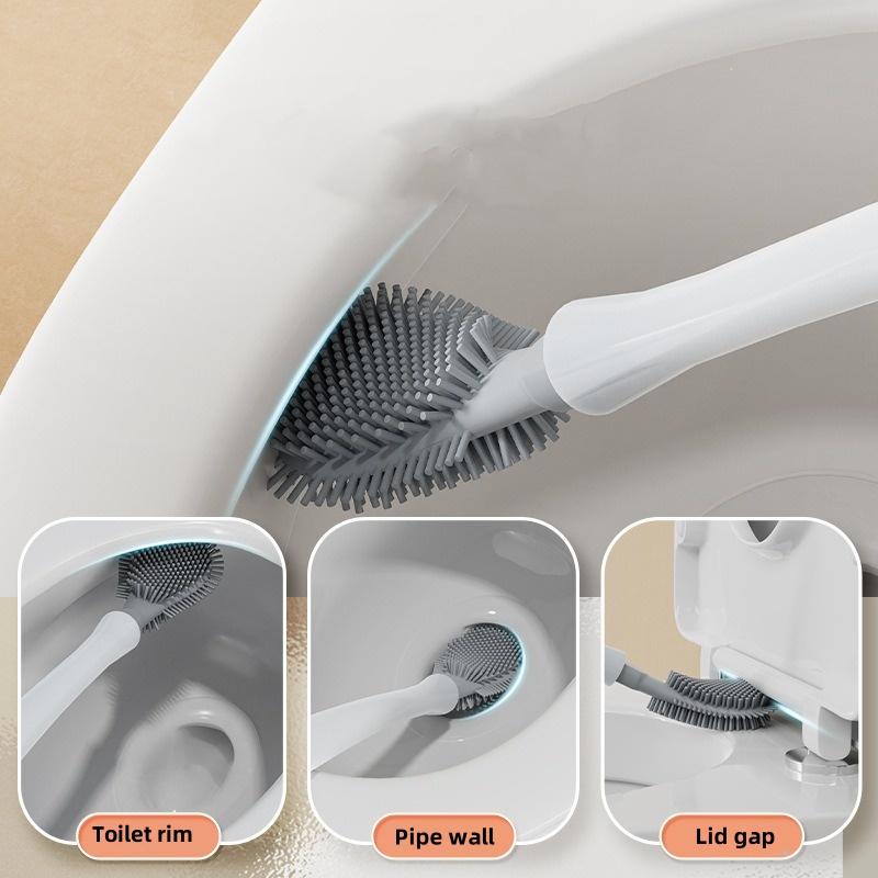 Plastic TPR Toilet Brush Toilet Bowl Brush with Holder Set Wall Hanging Toilet Brush Flexible Soft Cleaning Bristles for Floor