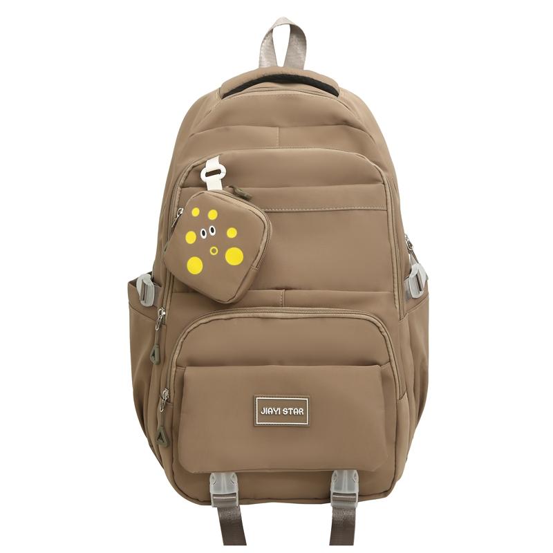 Large Capacity Schoolbag Women's Campus Style Student Solid Color Backpack with Coin Purse