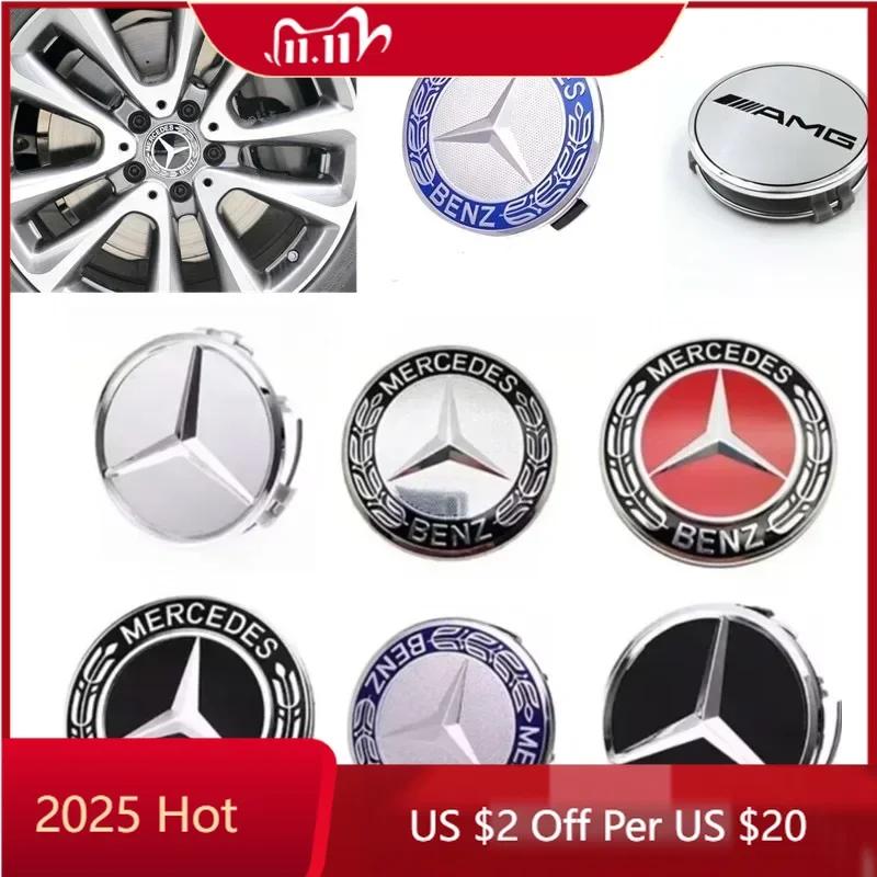 TXVBT1 For Mercedes Benz 4PCS 75mm Car Wheel Center Cap Hub Covers Badge Accessories for Mercedes benz AMG C E S GLE CLC Class W204 W20