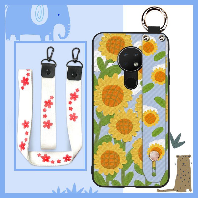 Anti-knock Flower Phone Case For Nokia 6.2/7.2 Dirt-resistant Silicone Oil Painting Waterproof Soft Case Wristband Ring