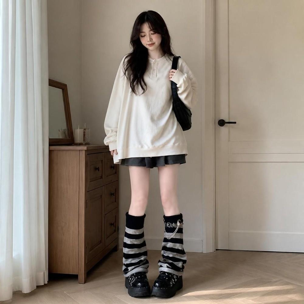 Knitted Y2k Leg Socks Lolita JK Leg Cover Spicy Girls Striped Leg Warmers Women