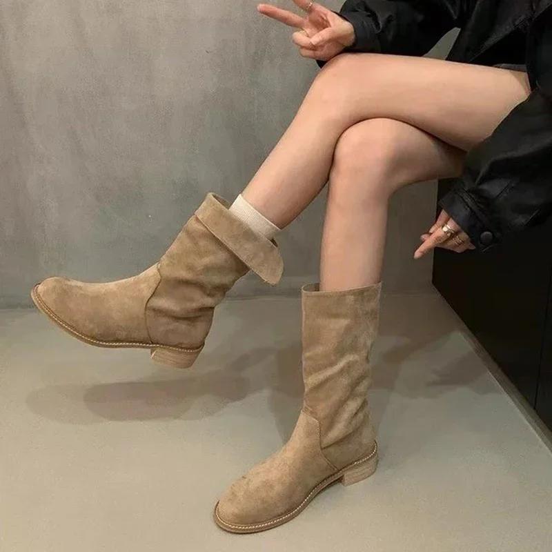 

Круглый носок на низком каблуке, массивные замшевые ботильоны, дизайнерская зимняя мода, повседневная обувь для ходьбы, новое брендовое платье Mujer Zapatos 39