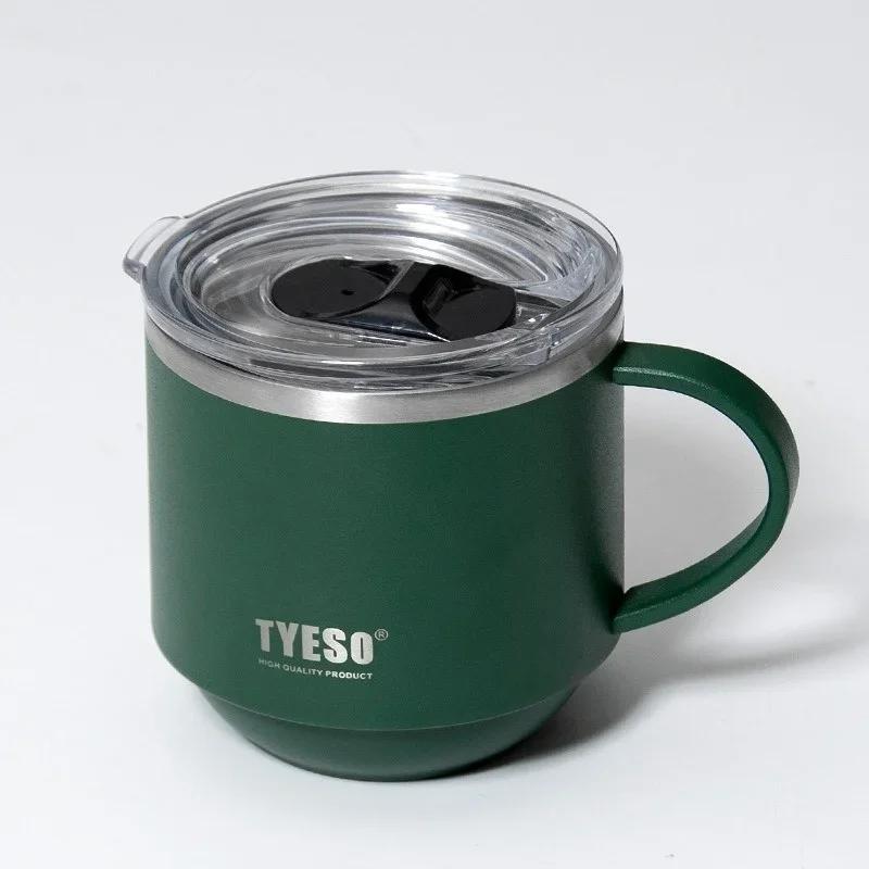 TYESO 304 Stainless Steel Thermos Cups with Handle and Clear Lid Coffee Mug Keeps Cold and Heat Portable Home Office Water Cups