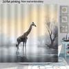 Giraffe In Misty Lake Digital Art Shower Curtain With 12 Hooks For Bathroom Home Decor Polyester 2D Flat Print 70.8X70.8 Inch