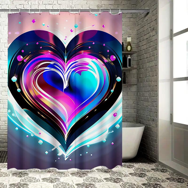 Iridescent Heart Shower Curtain - Waterproof, Mildew-Resistant, Machine Washable for Vibrant Bathroom Decor