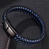 Punk Men Braided Genuine Braided Blue Leather Bracelet Black Stainless Steel Magnetic Buckle Bracelet Gifts Homme Pulsera