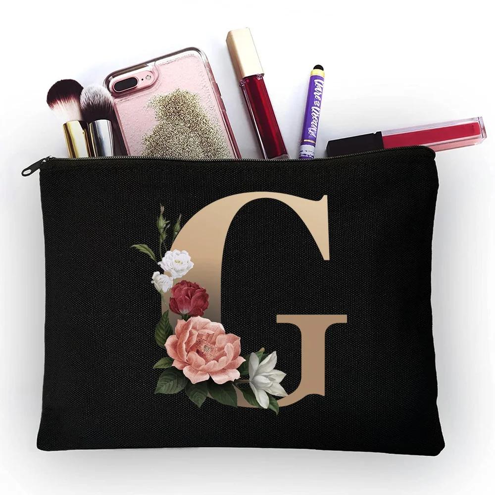 Girl Makeup Bag Golden Letter Pattern Classic Organizer Bag Pouches for Travel Bags Pouch Women's Cosmetic Bag