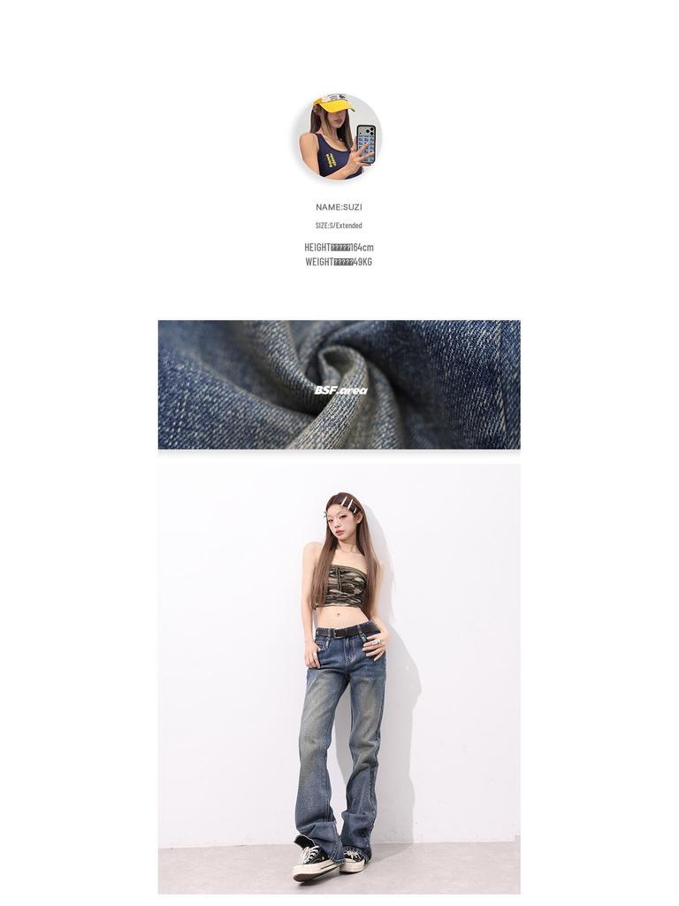 American Retro Women's High-Waisted Blue Slimming Wide-Leg Jeans - Spring 2026