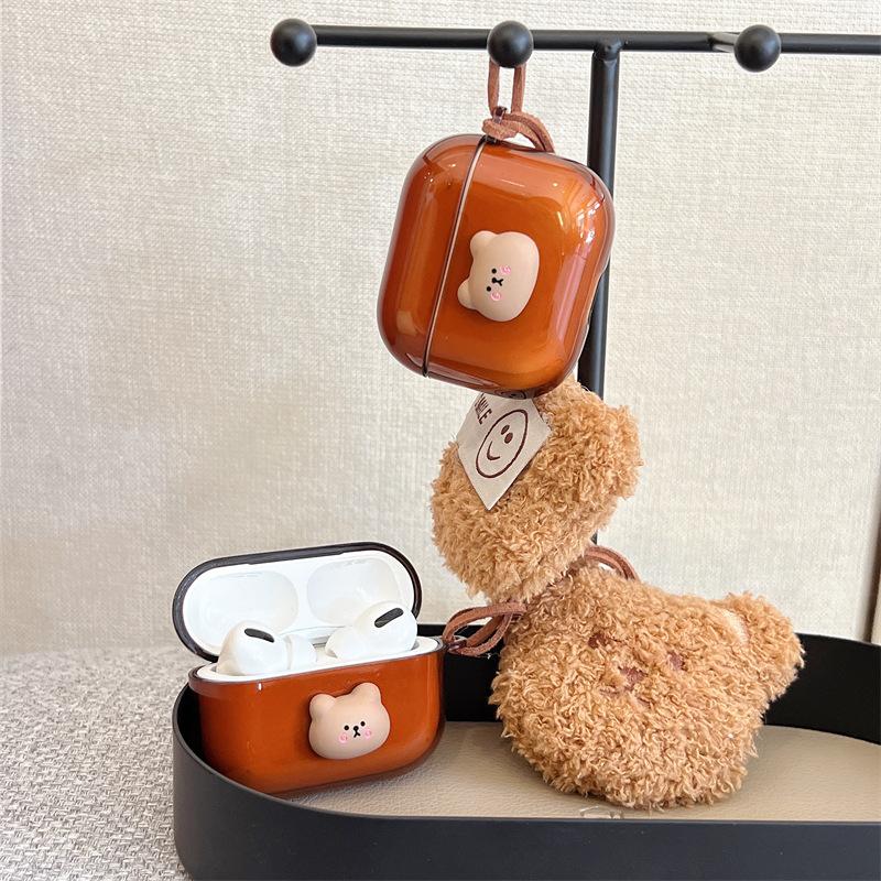 Korean cute bear plush pendant AirPods pro1 protective case for Apple earphones 1/1 generation soft case