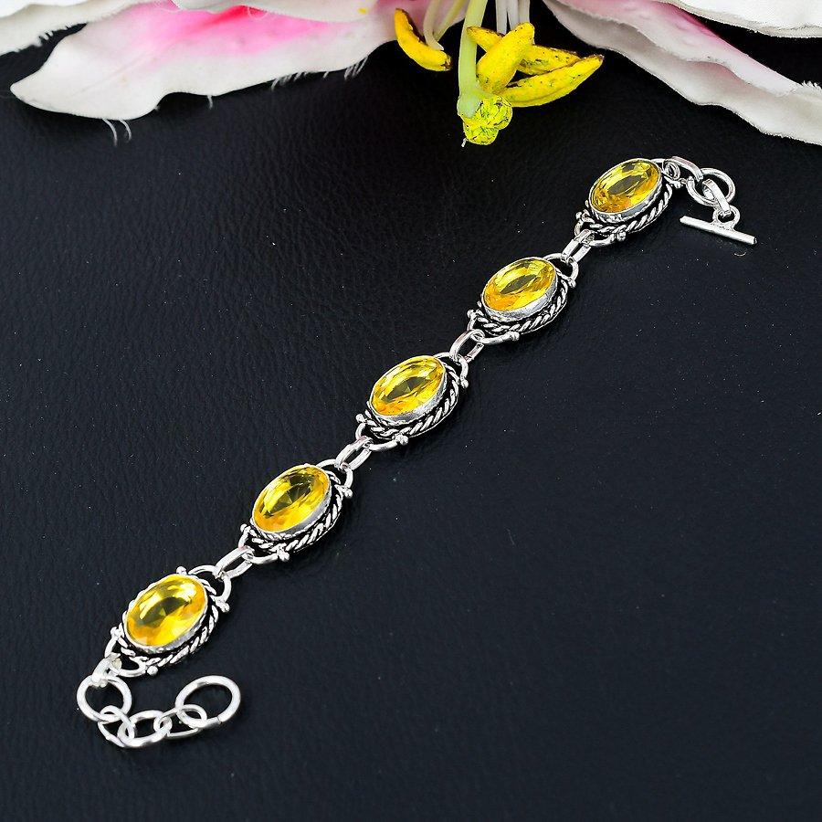 Citrine Gemstone Handmade 925 Sterling Silver Bracelet 7-8" KG-214