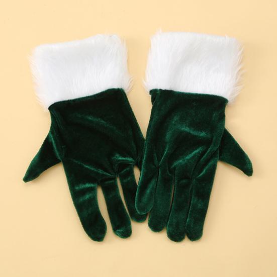 Kurze Retro Samthandschuhe Damen Opernhandschuhe mit flauschigen weißen Stulpen Handgelenklange Fingerhandschuhe für Weihnachtskostüm Hochzeit Teeparty Bankett Tanz