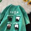 American Retro Trendy Cat Cotton T-shirt Men Women Summer Loose Couple Short Sleeve Tops Vintage Water Washing Tee