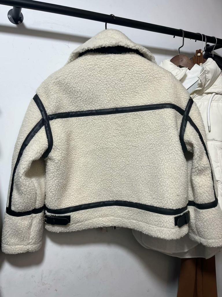 Europäisch-Amerikanischer Damen-Motorradmantel aus Lammwolle & Leder - Herbst/Winter 2023 Edition