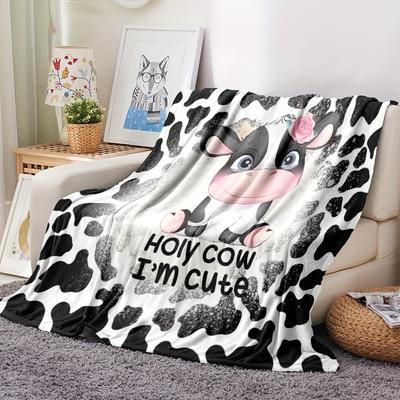 Cow Element Digital Printed Flannel Throw Blanket for Kids All Seasons Machine Washable Portable Blanket for Office Sofa Bedroom