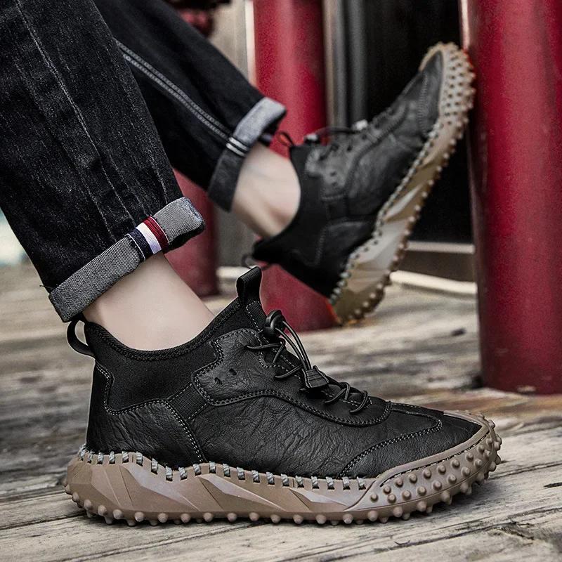 Men Leather Casual Handmade Shoes Casual Ankle Boots for Man Autumn Winter Outdoor Fashion Casual Shoes Male Hombres Botas