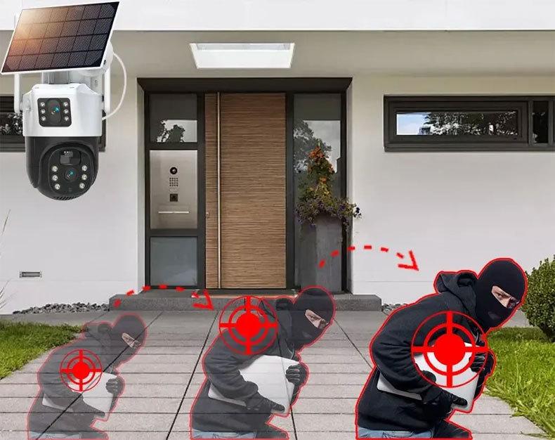 V380 Dual-Lens Wireless Solar Camera: Outdoor, Remote, Low-Power Surveillance