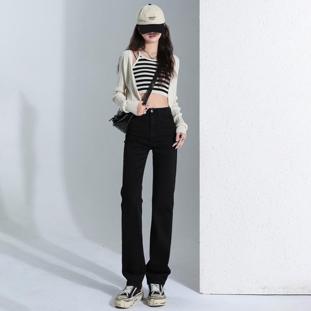 Trendy straight jeans women's spring and autumn new high waist high and thin loose drape floor jeans