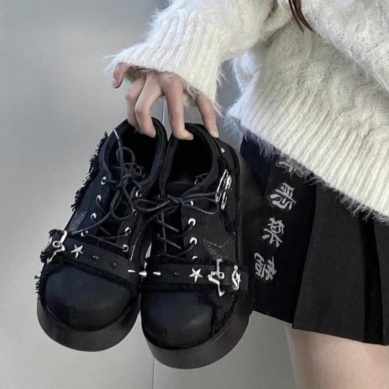 Fashion Women's Y2K Gothic Lolita Punk Metal Chain Boots 2025 Autumn Black Chunky Platform Denim Ankle Boots