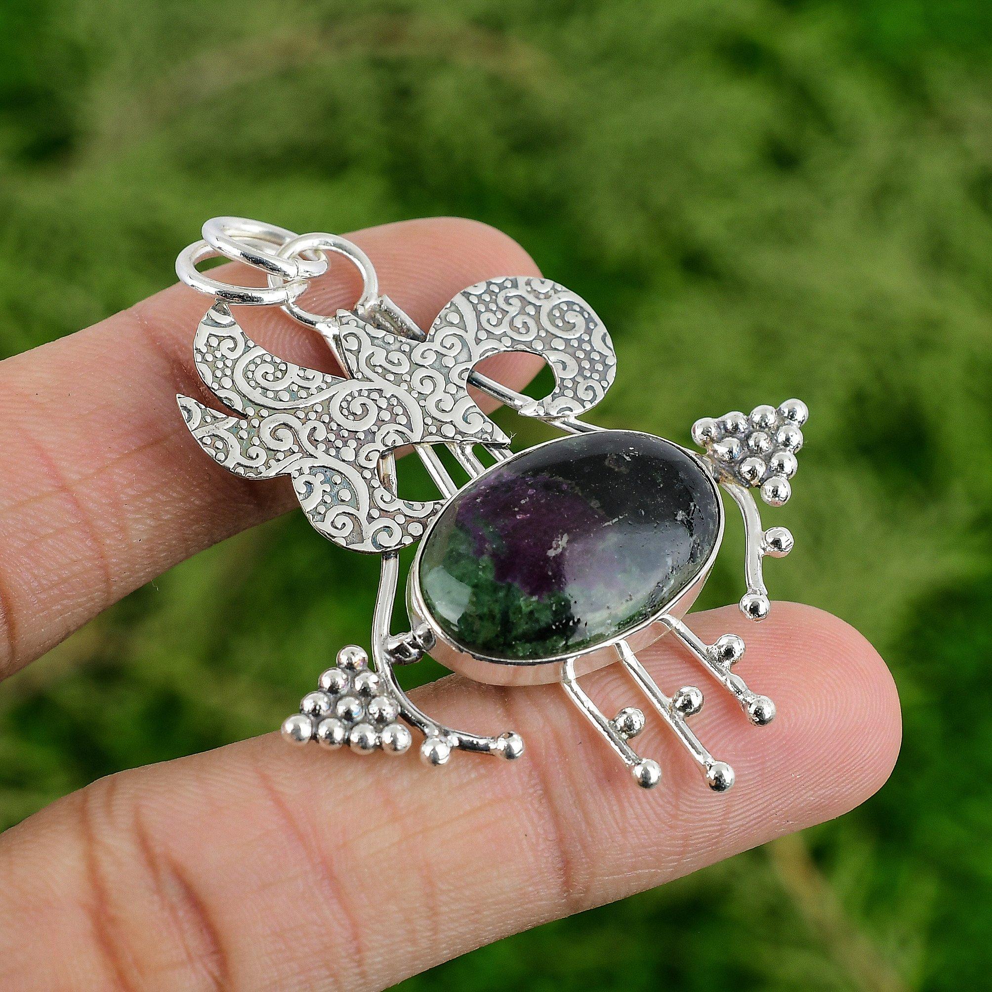 

Sterling Silver Oval Ruby Zoisite Gemstone Wedding Bezel Artisan Pendant Jewelry