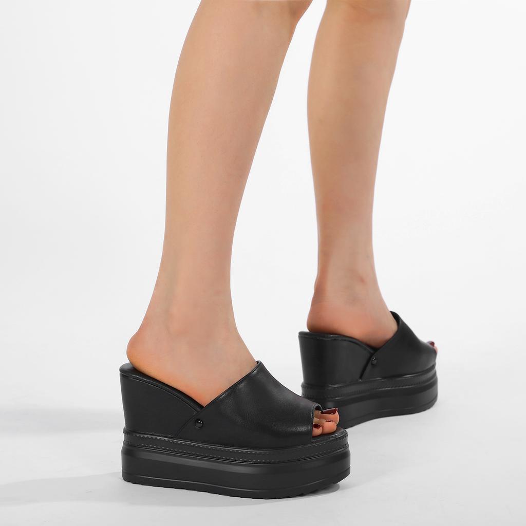 Gdgydh Damsandaler med kilklack Stilfulla Plattformsskor med öppen tå Bekväm Slip-on Sommarskor Utomhustofflor