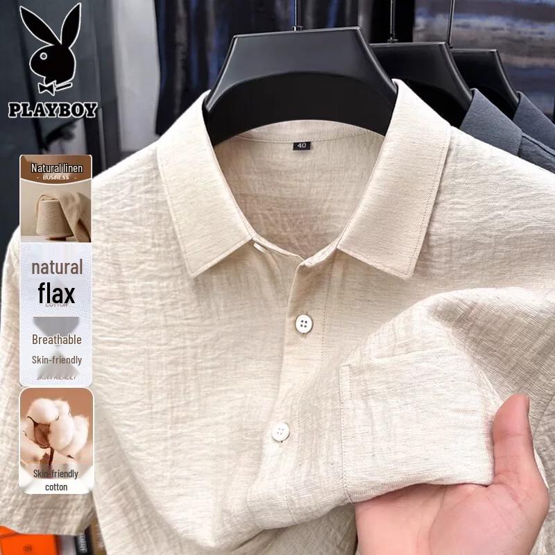

PLAYBOY Men s Linen-Cotton Short Sleeve Shirt 185