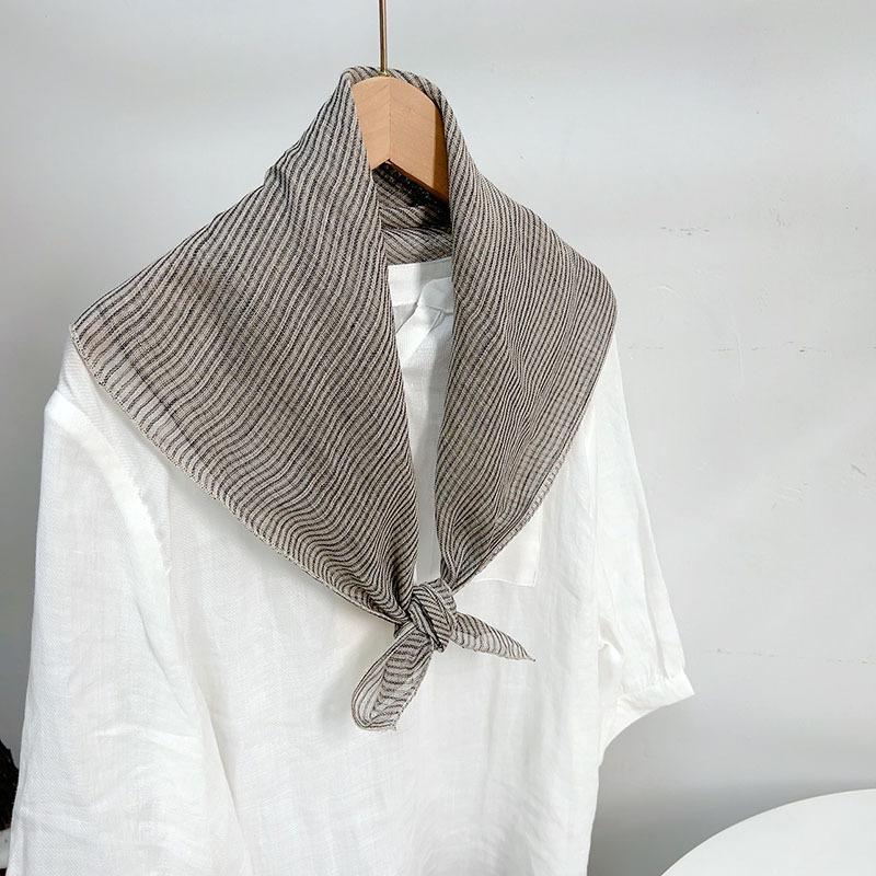 Retro Small Plaid Linen Square Scarf Literary And Versatile Women'S Summer Neck Protection Small Silk Scarf Scarf Accessories