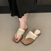 Fairy wind slope heel muffin thick-bottomed flip-flops women wear 2025 new French niche square toe cool slippers