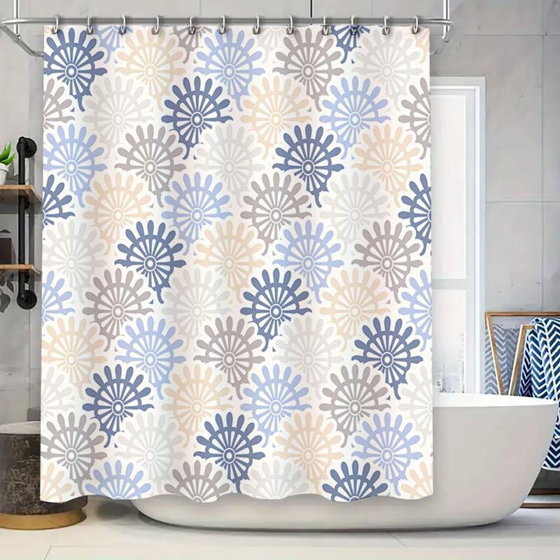 

Blue Grey Floral Shower Curtain For Bathroom Decor White Base With Multicolored Patterns Water Repellent Fabric Waterproof Bath W60H190(CM)-1 Pcs