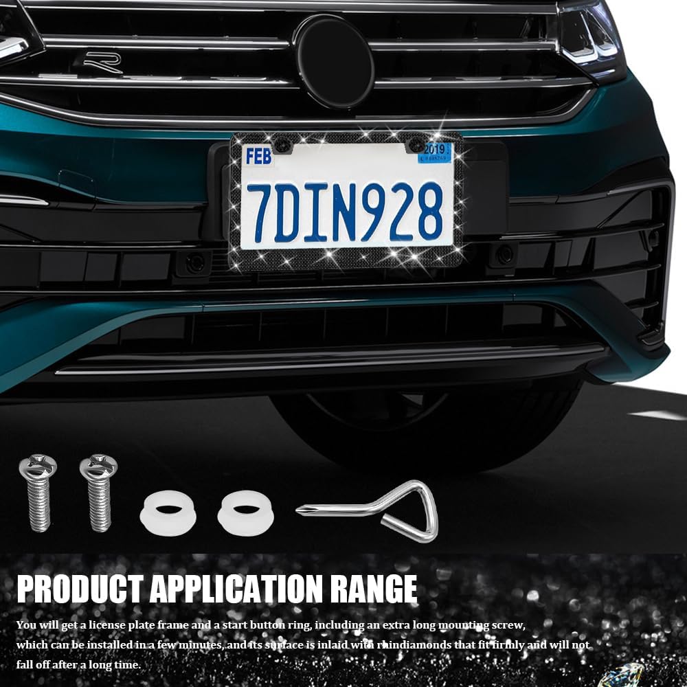 Bling License Plate Frame for Women, License Plate Cover, Sparkly License Plate Frames, Stainless Steel Car Accessories with Diamond Sparkle Glitter
