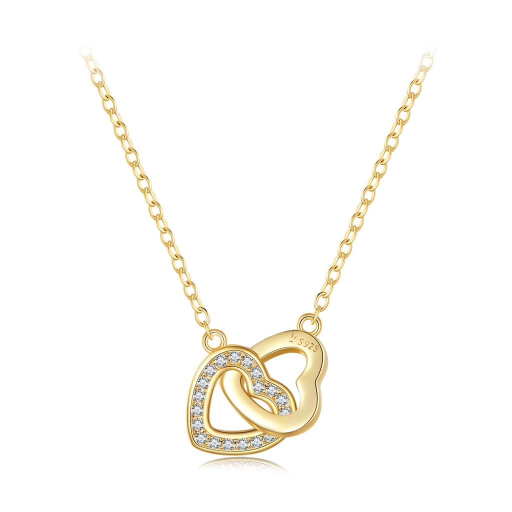 WOSTU 925 Silver Connected Heart Couple Heart Pendant Necklace for Girlfriend Jewelry Valentine Day Gift CQN181