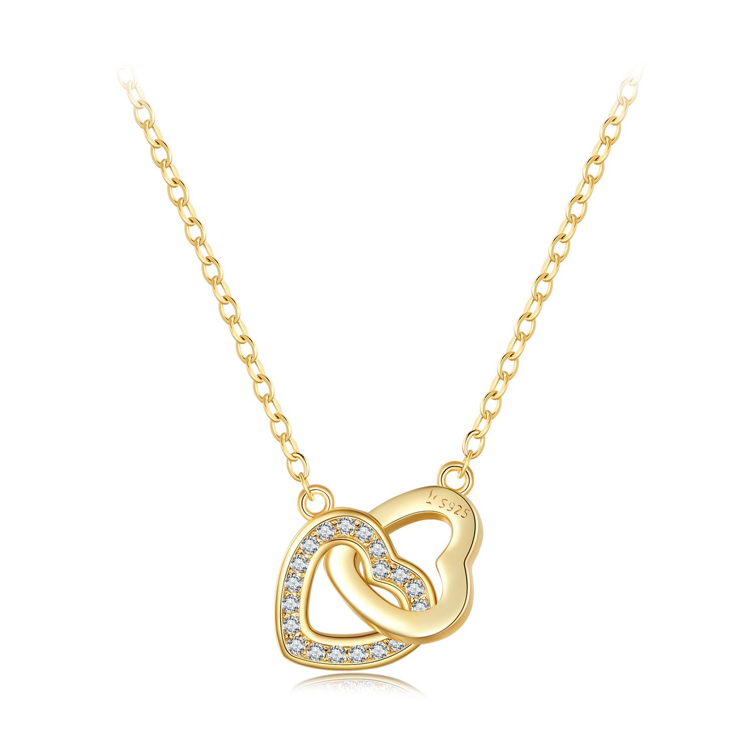 

WOSTU 925 Silver Connected Heart Couple Heart Pendant Necklace for Girlfriend Jewelry Valentine Day Gift CQN181