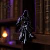 Hooded Girl Sculpture Gothic Reaper Lady Figurine 3D Printed Dark Fantasy Shelf Sitter Elegant Figurine Mysterious Black Robed Women Pouring Tea for