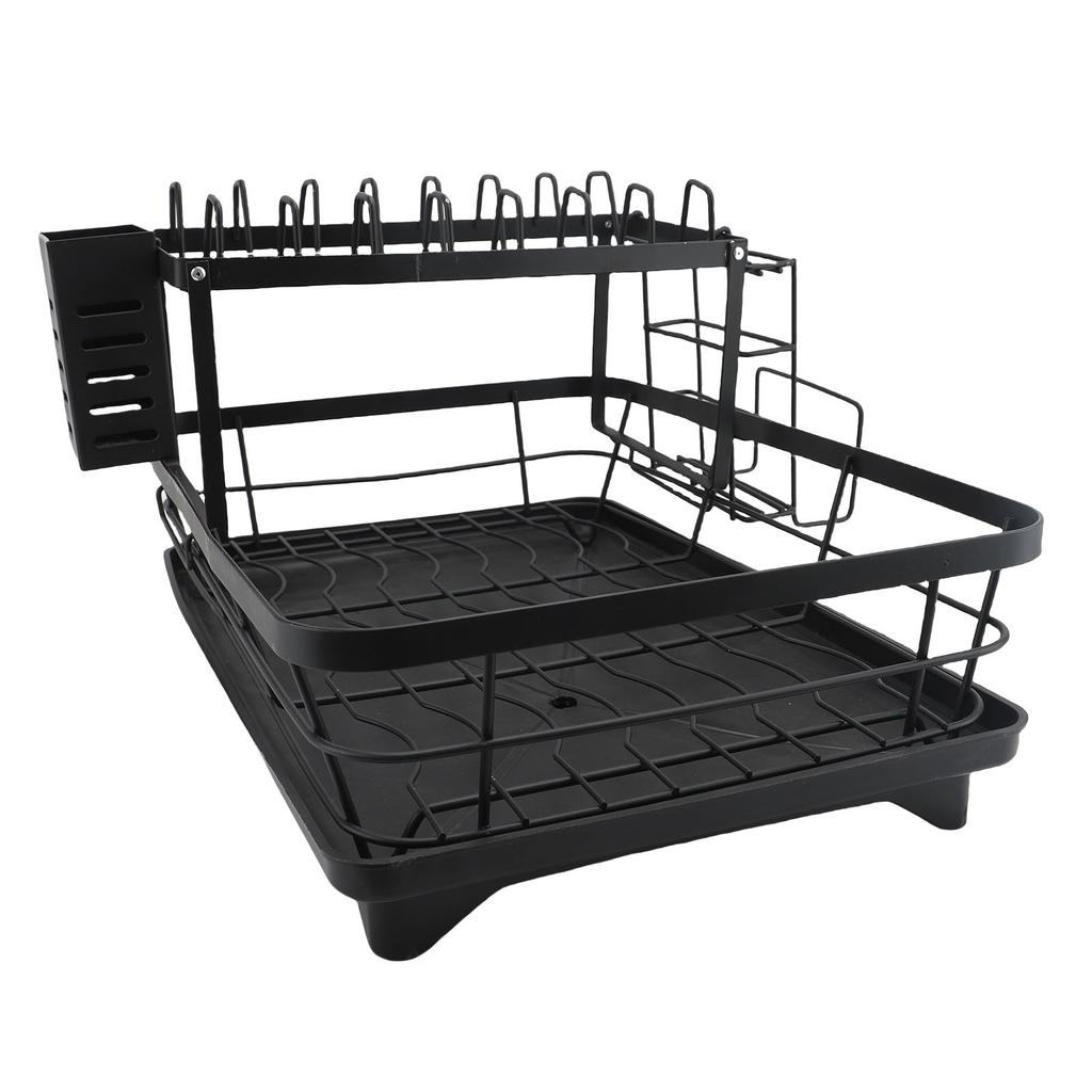 Abtropfgestell 2 Etagen Verdickter Edelstahl Multifunktional Großes Fassungsvermögen Arbeitsplatte Geschirr Aufbewahrungsorganizer Schwarz